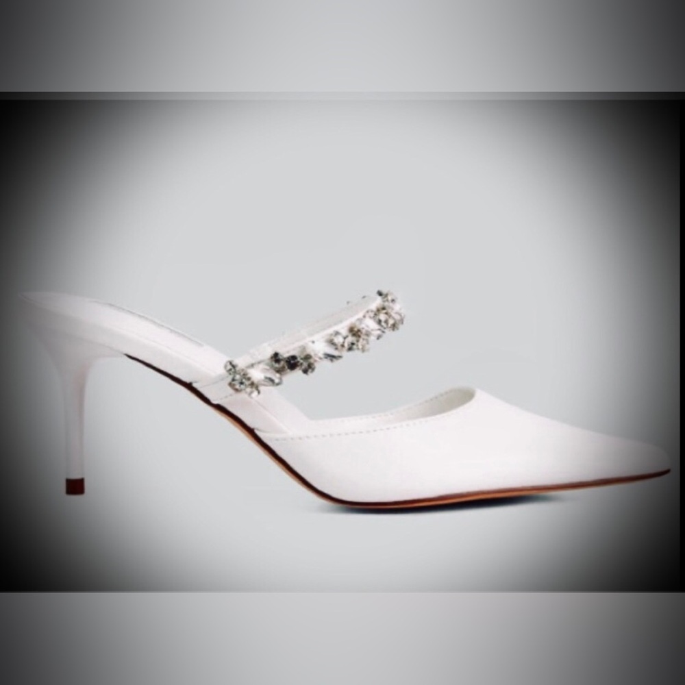 Women's White Embellished Strap Mule